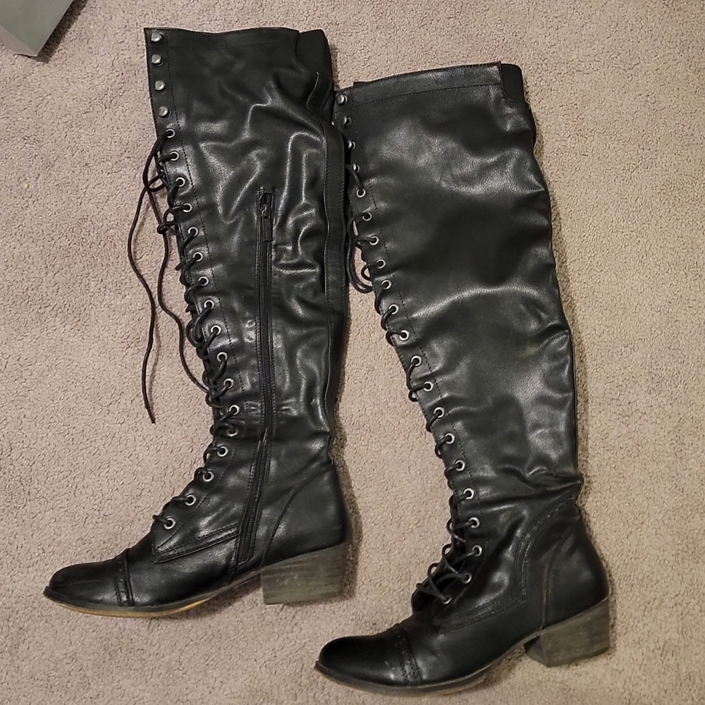 Breckelles Black Over-the-knee Lace-Up Boots